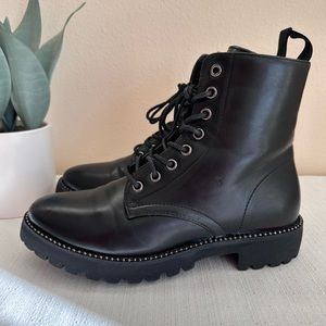 Didi Black Faux Leather Studded Lace Up Zip Up Chelsea Boots Women’s 8M